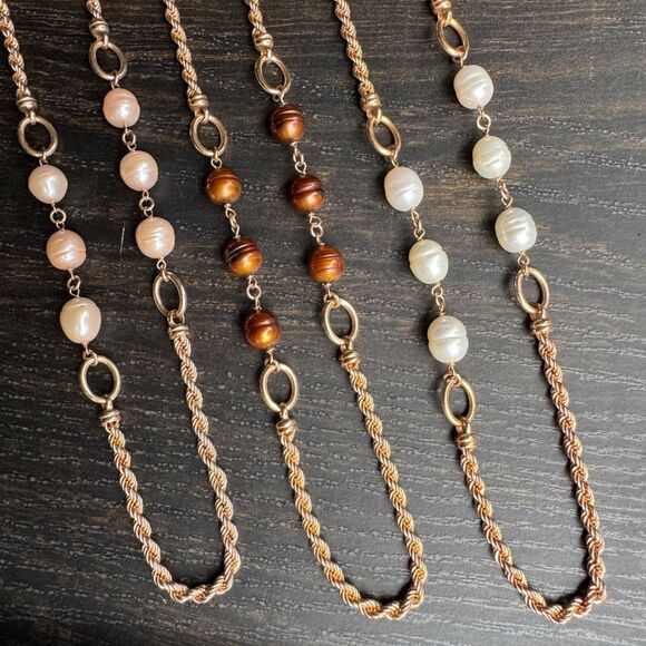 Honora Bronze Pearl Necklace Set Ivory Blush & Chocolate Freshwater Pearl Chains - Picture 11 of 16